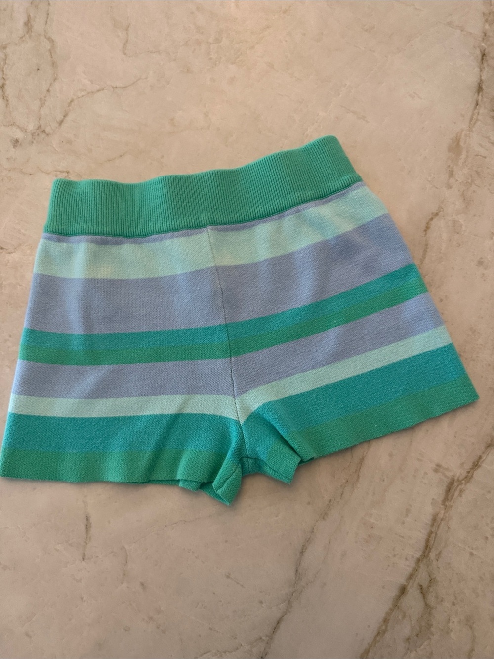Peppermayo Striped Knit Bike Shorts in Teal and Light Blue